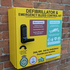 Combined Defibrillator and Emergency Bleed Control Cabinet