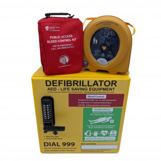 Defibrillator Cabinet with Defibrillator and Bleed Control Kit