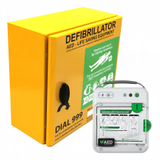Heated unlocked small cabinet with IPAD NFK200 defibrillator