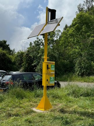Turtle’s unique wind and solar powered defib cabinet at RSPB Baron’s Haugh Nature Reserve