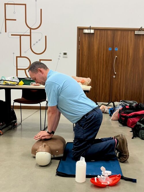 One of our trainers demonstrating CPR at a recent enhanced first aid at work training session.