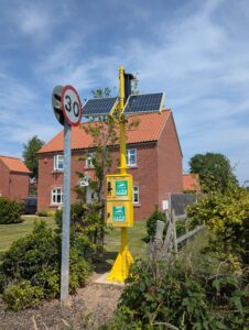 The only solar and wind powered off-grid AED cabinet manufactured by Turtle Medical in a village in Nottinghamshire.